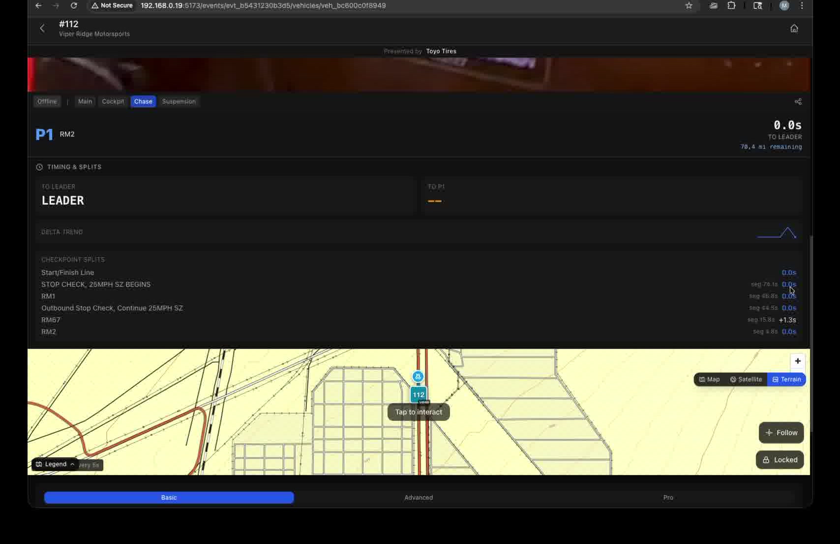 Race Link Live vehicle detail view with data and video